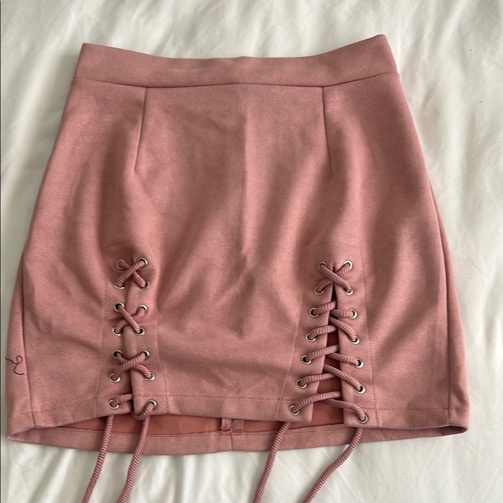 Elegant Pink Lace-Up Skirt